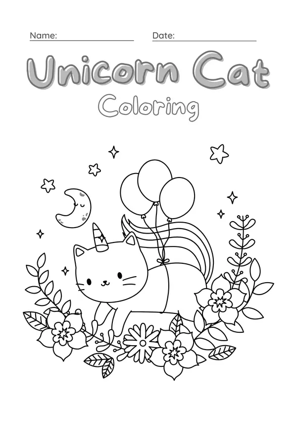 Ficha para colorear gato unicornio 
