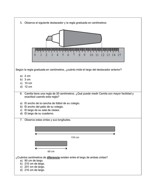Control tipo SIMCE "Medición: Tiempo, Longitud y Masa"