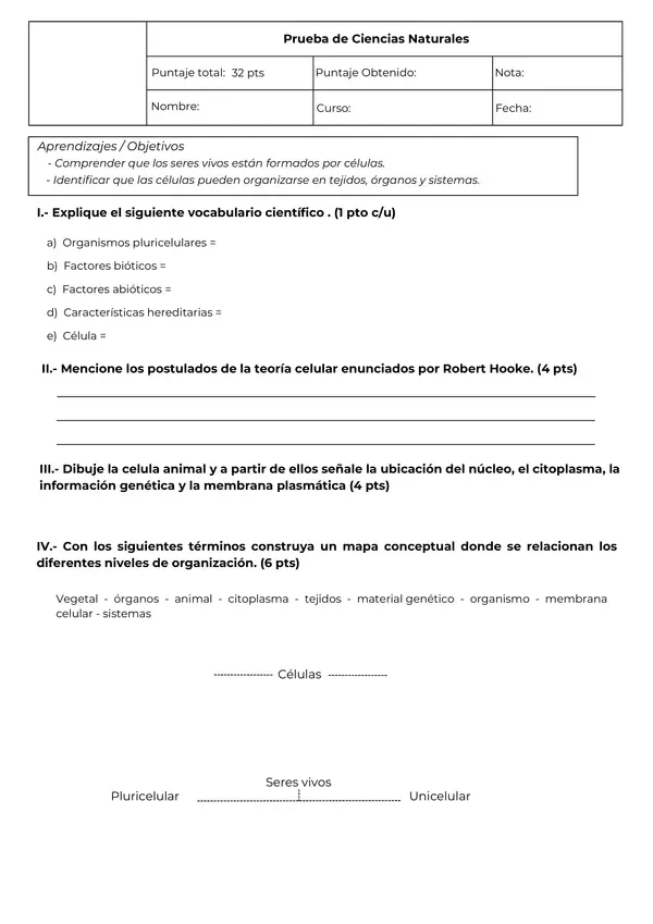 Prueba de ciencias naturales 