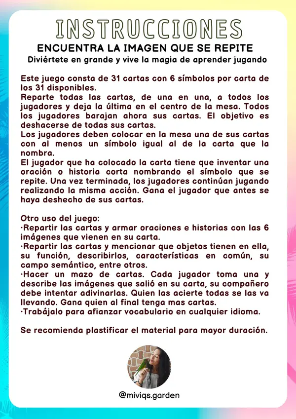 Juego de cartas de Verano (Dobble Spot It Game)