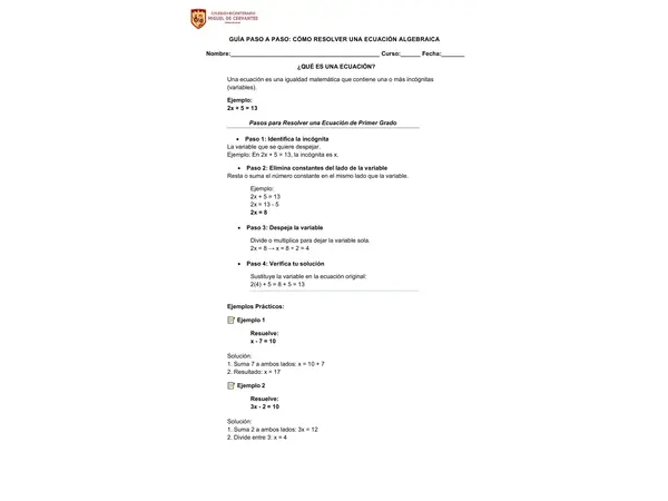Guía paso a paso ecuaciones de primer grado
