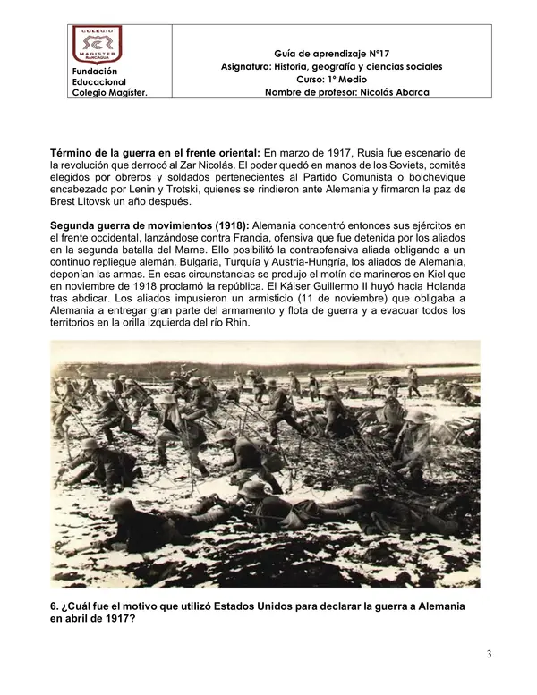 Guia de 1º Guerra Mundial: Desarrollo y consecuencias