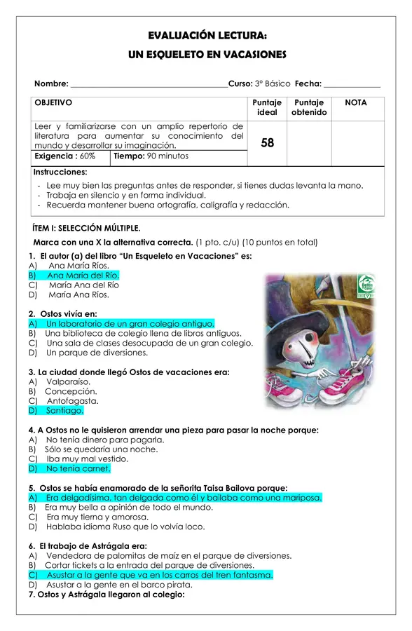 Prueba Lectura - Un esqueleto en vacasiones