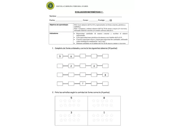 evaluación de números 1 al 10
