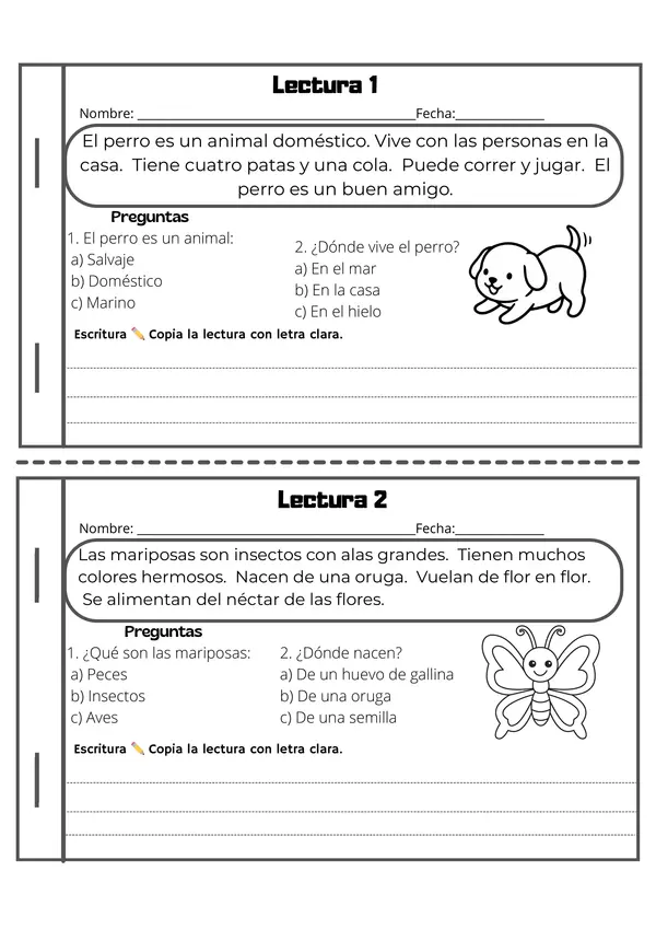 Mini libro comprensión lectora cortas Lenguaje segundo básico
