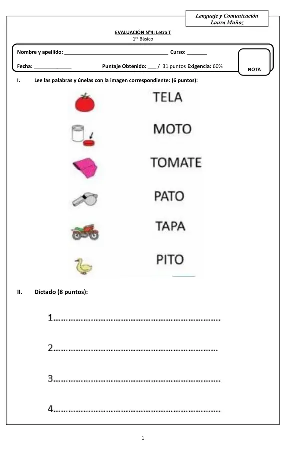 Evaluación de lenguaje consonante T
