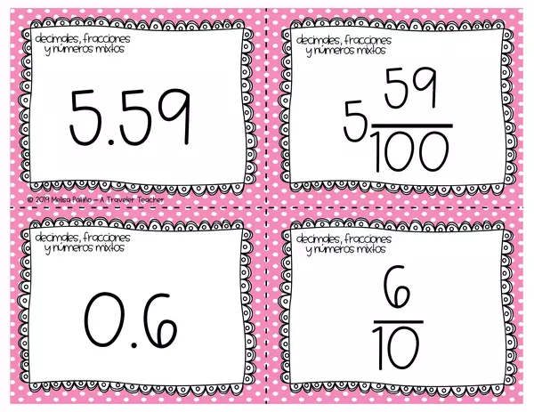 Relaciona decimales, fracciones y números mixtos tarjetas juegos