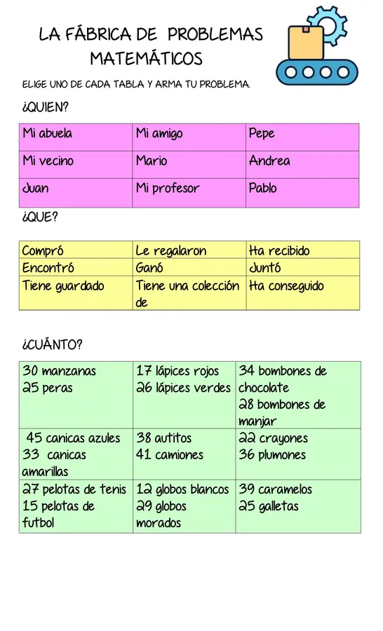 CREAR PROBLEMAS MATEMATICOS DE ADICIÓN