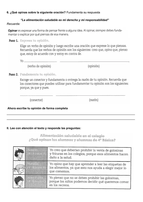 Guía de lenguaje 4° año básico ¿Cómo opinar con fundamento?
