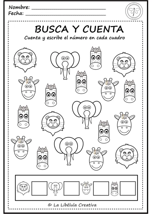 Fichas actividades contar animales sabana salvajes numeros matemáticas
