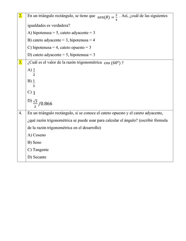 Evaluación trigonometría segundo medio 2da forma