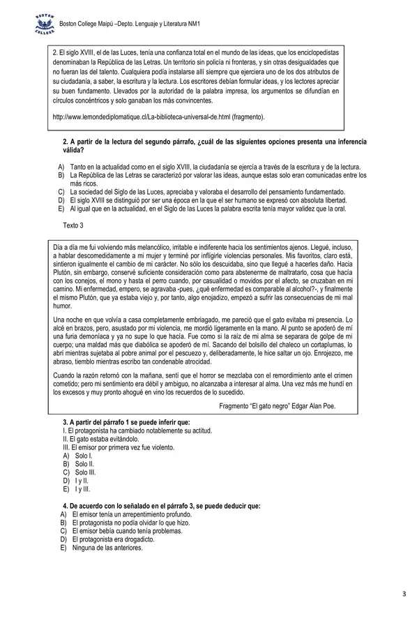 Guía comprensión lectora, segundo medio, habilidad inferir.