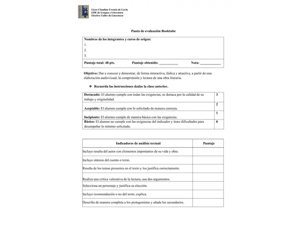 Pauta de evaluación Booktube
