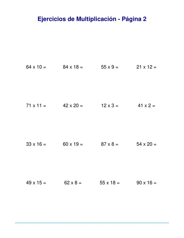 30 páginas con ejercicios de multiplicación para estudiantes de quinto básico