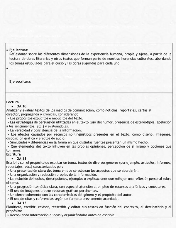 Planificación Clase a Clase Diciembre - Lenguaje y Comunicación - 1° Medio