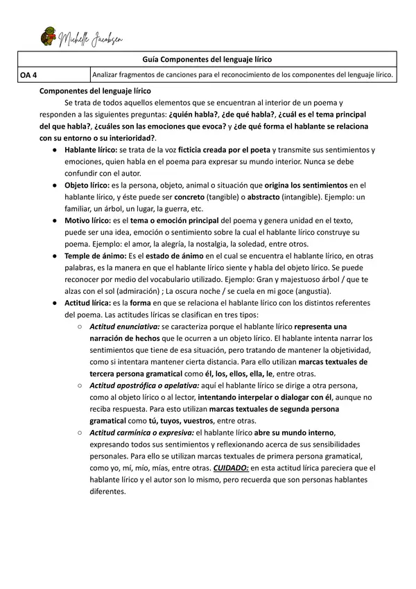 2- Guía Componentes del lenguaje lírico