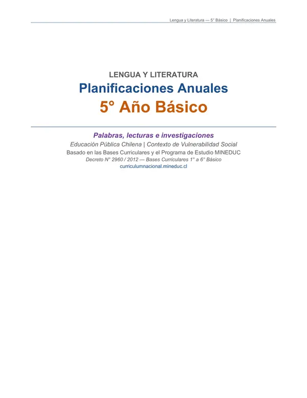 QUINTO AÑO, PLANIFICACIÓN CLASE A CLASE PARA TODO EL AÑO LECTIVO