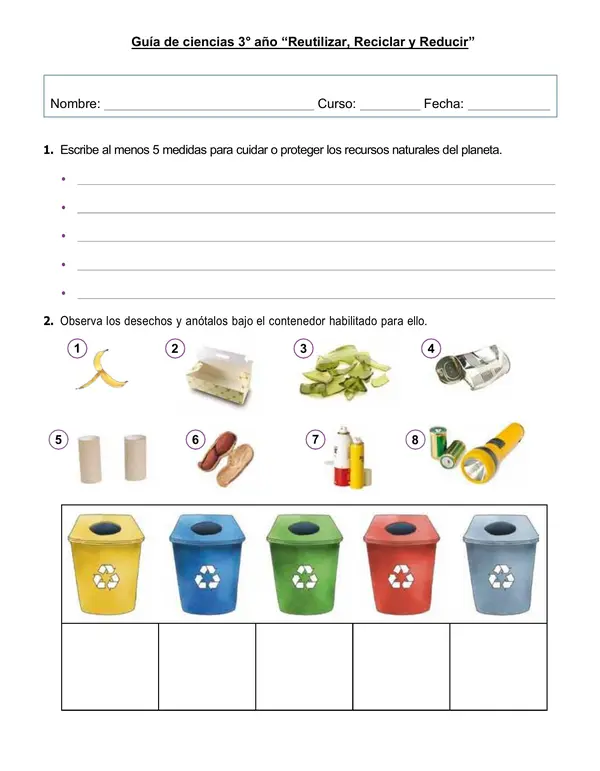 Guía 3°año "Reducir, Reutilizar, Reciclar"