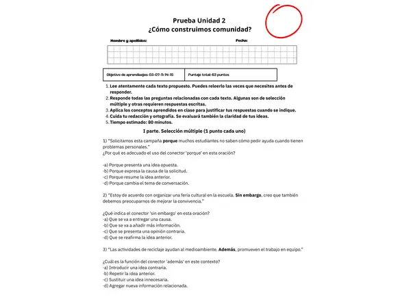 Evaluación unidad 2 