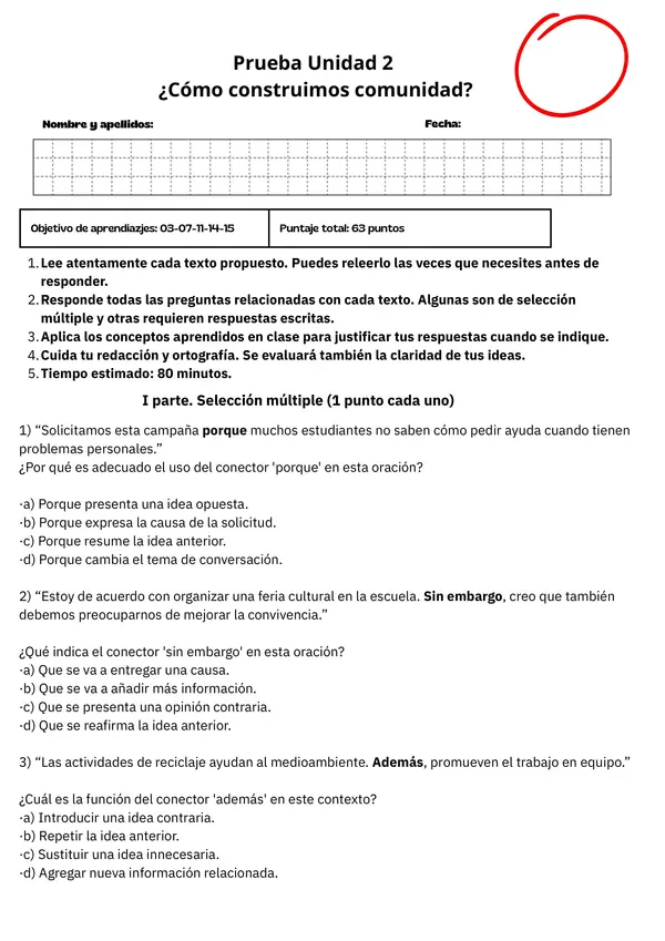 Evaluación unidad 2 
