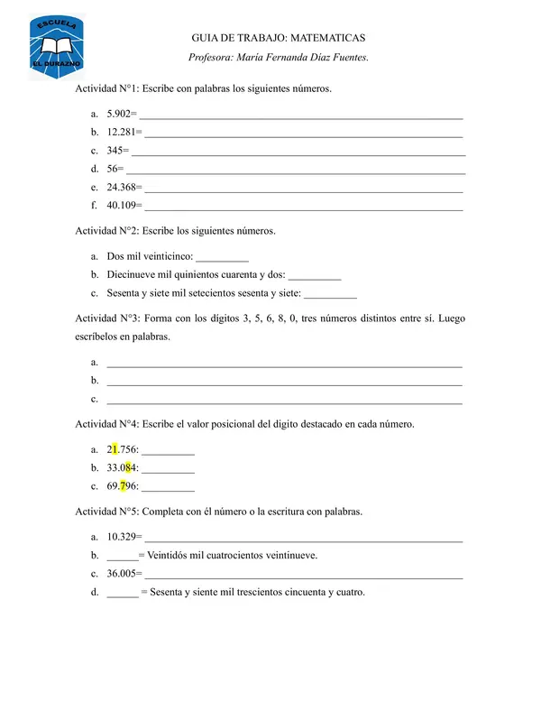 Guia de trabajo matemáticas