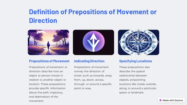 "Prepositions of movement or direction" en inglés