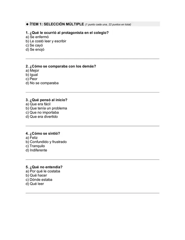 Prueba del libro "¿Soy dix-leso?, por Papelucho" (Marcela Paz)