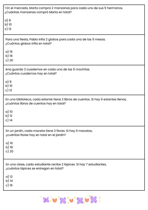  Ficha de Matemática: Problemas de Multiplicación - Tablas del 2, 3 y 4
