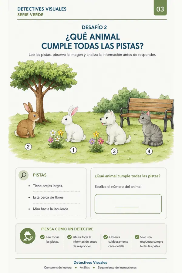 Cuaderno de comprensión lectora, análisis y seguimiento de instrucciones.