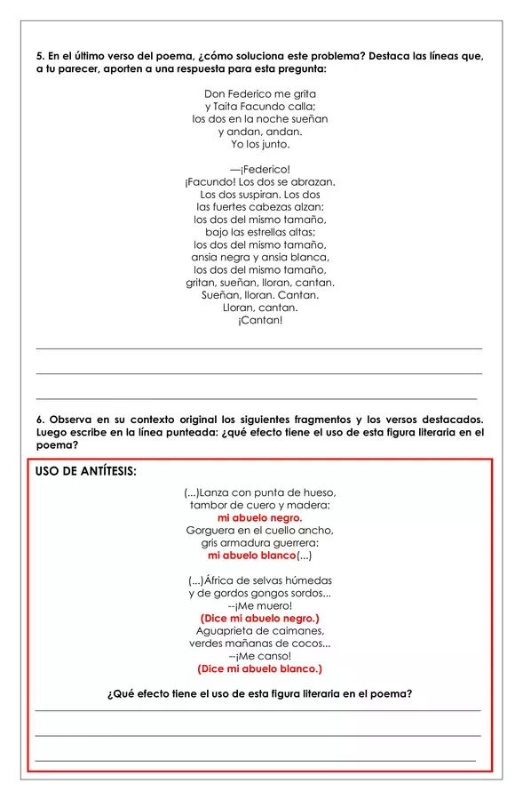 Guía de trabajo - "Balada de los abuelos" (Nicolás Guillén) - 7° básico (Lengua y literatura)