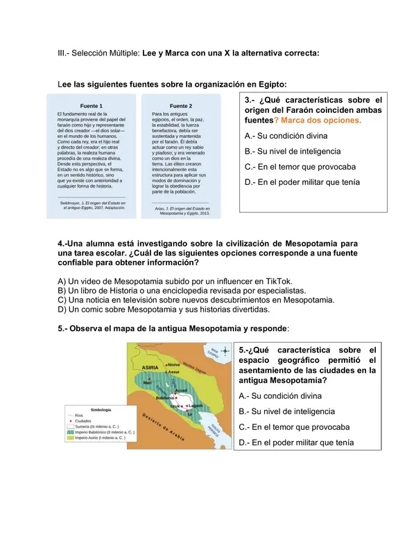 Guía- Cuestionario Historia 7°- Síntesis de Contenidos: OA3 Primeras Civilizaciones