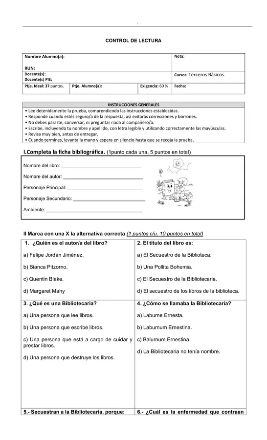 Prueba "El secuestro de la bibliotecaria"