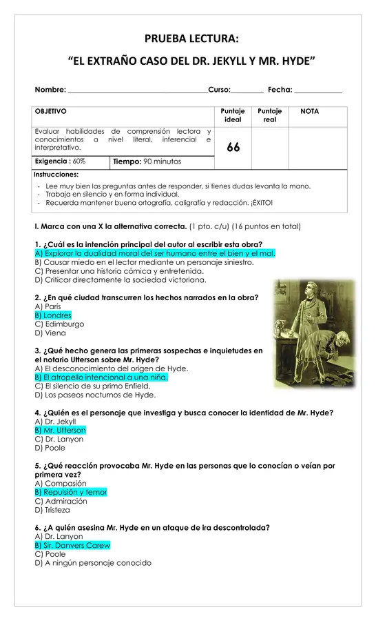 Prueba Lectura - El extraño caso del Dr. Jekyll y Mr. Hyde