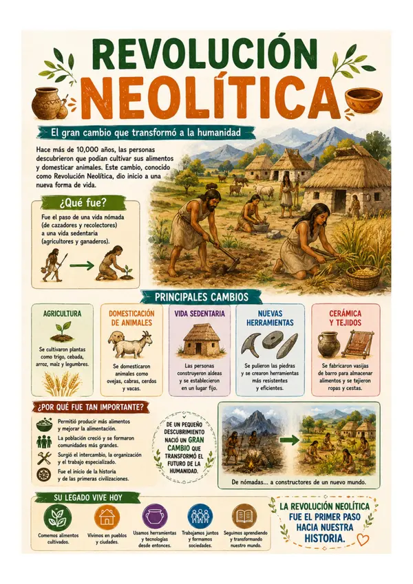 Revolución Neolítica | Póster Educativo de Historia | Evolución de la Vida Sedentaria