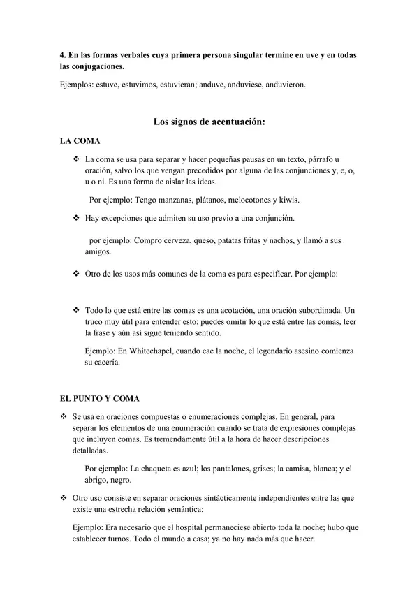 Guía de estudio sobre Ortografía y Signos de Puntuación: Uso de B/V, Coma, Punto y Coma y Punto