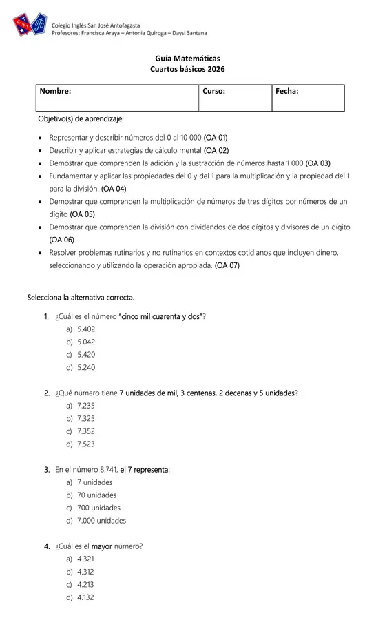 Guía tipo simce