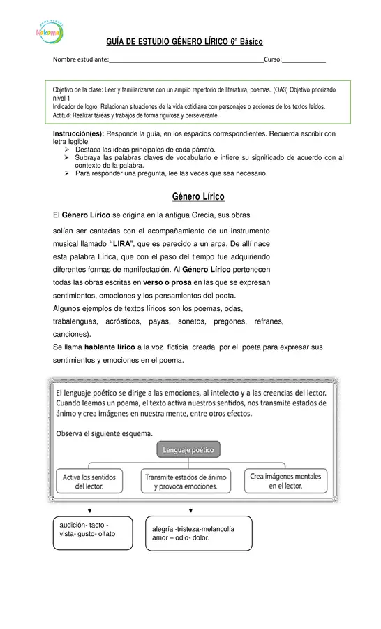 Guía de Estudio - Género Lírico (6° Básico)