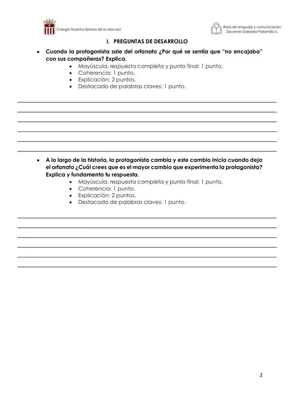Evaluación lectura complementaria "Papaito piernas largas" 