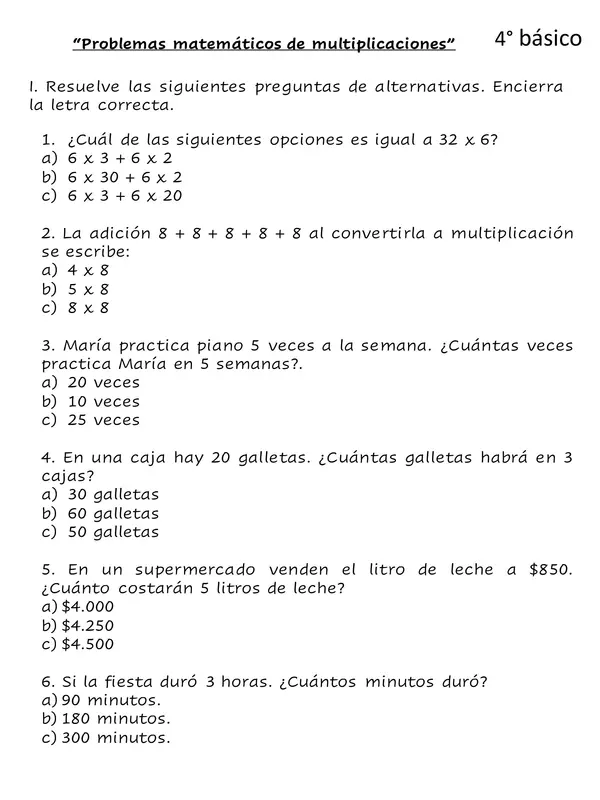 Problemas matemáticos de multiplicación