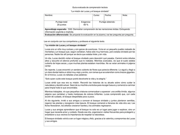 Guía evaluada comprensión lectora