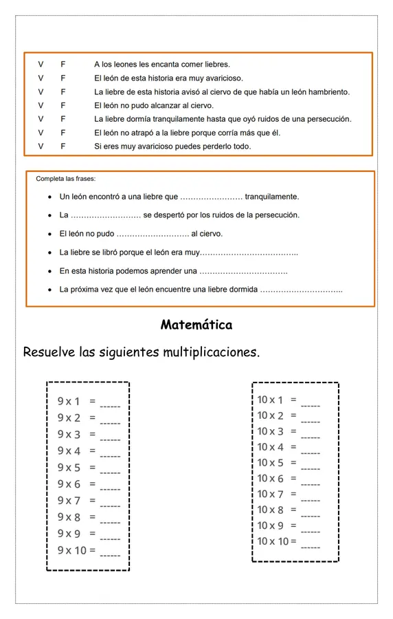 Guia EDITABLE EN WORD  de ejercicios de Lenguaje y matemática tercer y cuarto año.