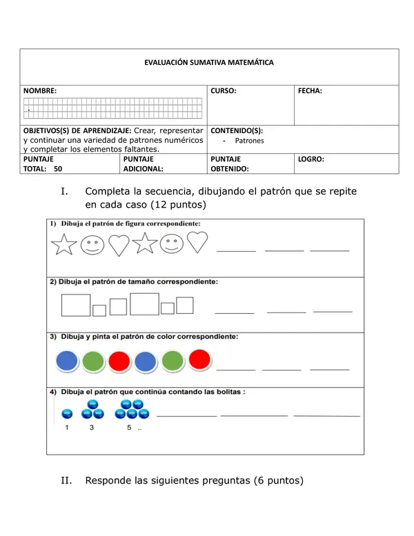 Evaluación patrones numéricos
