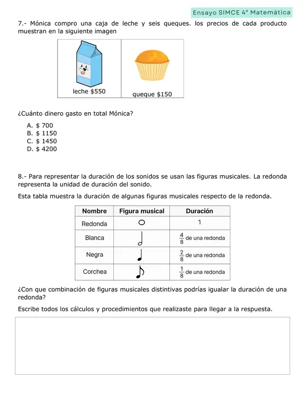 Actualizado: Ensayo SIMCE matemáticas 4° básico (preguntas 2024 y 2025)