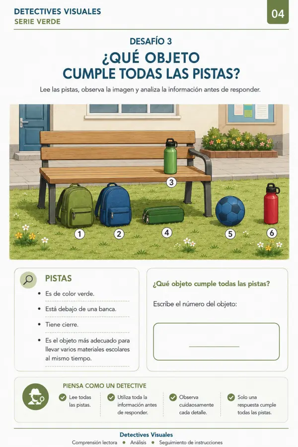 Cuaderno de comprensión lectora, análisis y seguimiento de instrucciones.