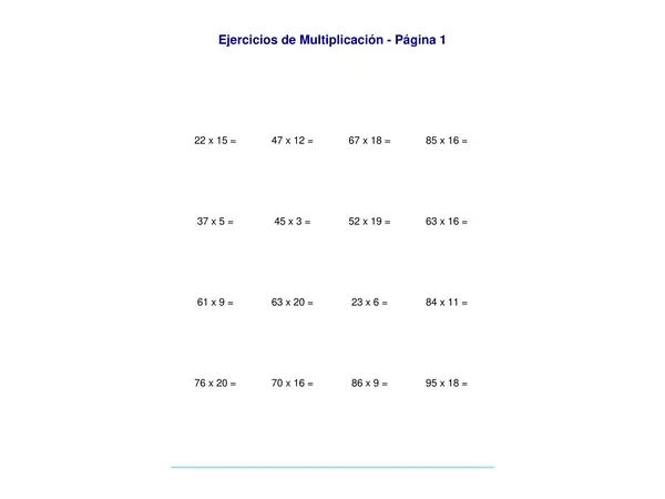 30 páginas con ejercicios de multiplicación para estudiantes de quinto básico