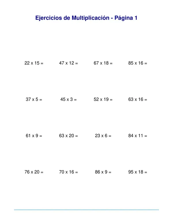 30 páginas con ejercicios de multiplicación para estudiantes de quinto básico