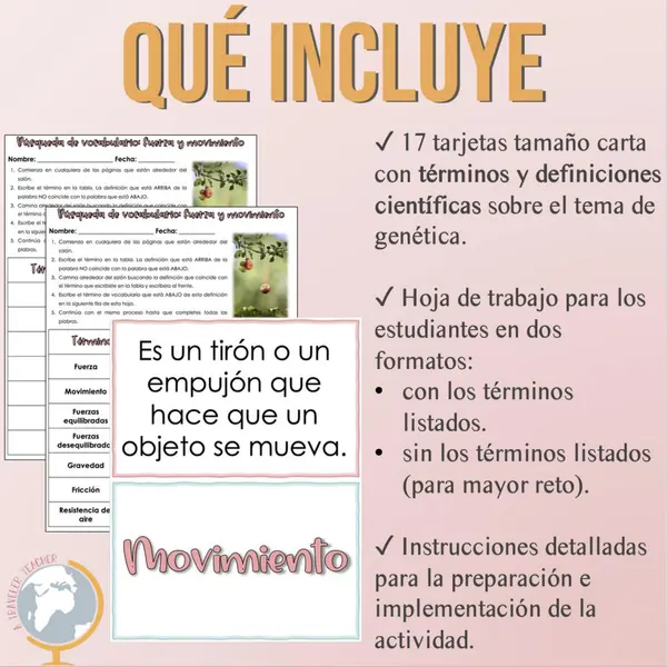 Vocabulario Fuerza y Movimiento Búsqueda del Tesoro