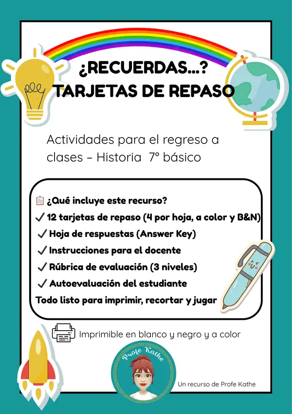 Tarjetas de repaso 1° semestre- Historia 7° básico