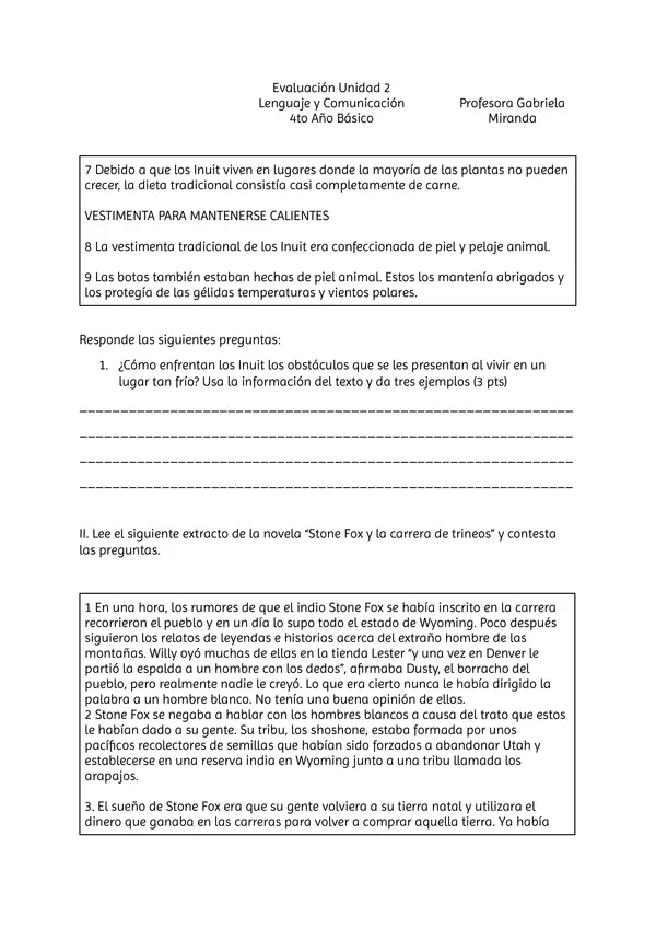 Evaluación Lenguaje y Comunicación | 4º Básico Unidad 2