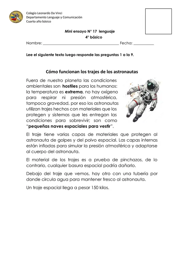 Mini ensayo N°17 Simce Lenguaje 4° básico